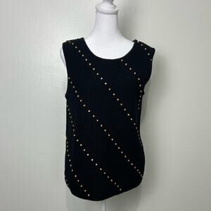 Josephine Chaus Sport Vintage Sweater Top Wood Beads Medium Women Black Tank